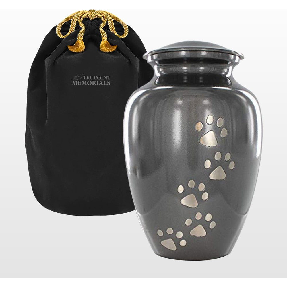 Trupoint Memorials Pet Urn for Dogs and Cats Ashes, Paws Print Grey Cremation Urns for Pets - Grey, Small Up to 17lb