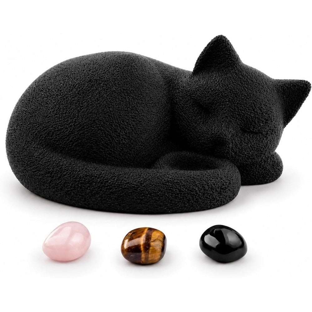 Black Cat Urn for Ashes with Crystal Stones Memorial Keepsake