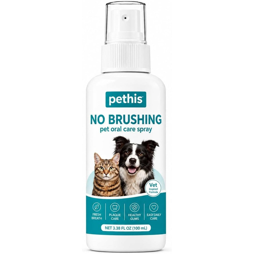 No Brushing Dog & Cat Teeth Cleaning Spray - Dog Breath Freshener & Plaque Remover, Pet Oral Care Spray for Dogs and Cats Tartar Control & Healthy Gums 3.38 fl oz / 100ml
