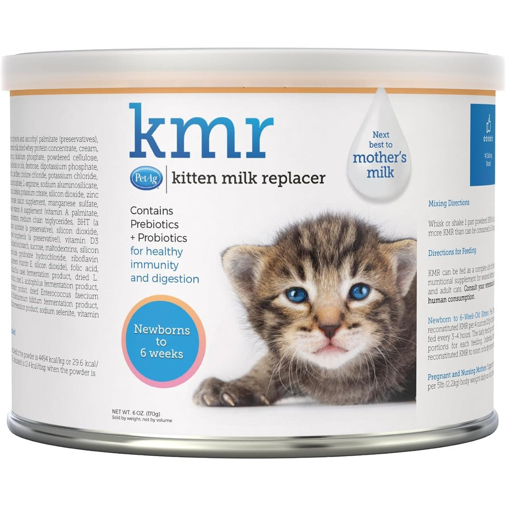 PetAg KMR Kitten Milk Replacer Powder - 6 oz - Powdered Kitten Formula with Prebiotics, Probiotics & Vitamins for Kittens Newborn to Six Weeks Old - Easy to Digest