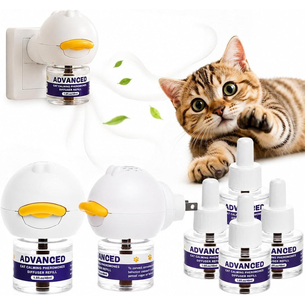 Cat Calming Diffuser with Advanced Pheromone Technology, 120 Days Plug in Diffuser for Multi Cat Home, Reduce Stress, Urine Spraying, Scratching, Hiding, Support Calm Behavior, 2 Diffusers, 4 Refills