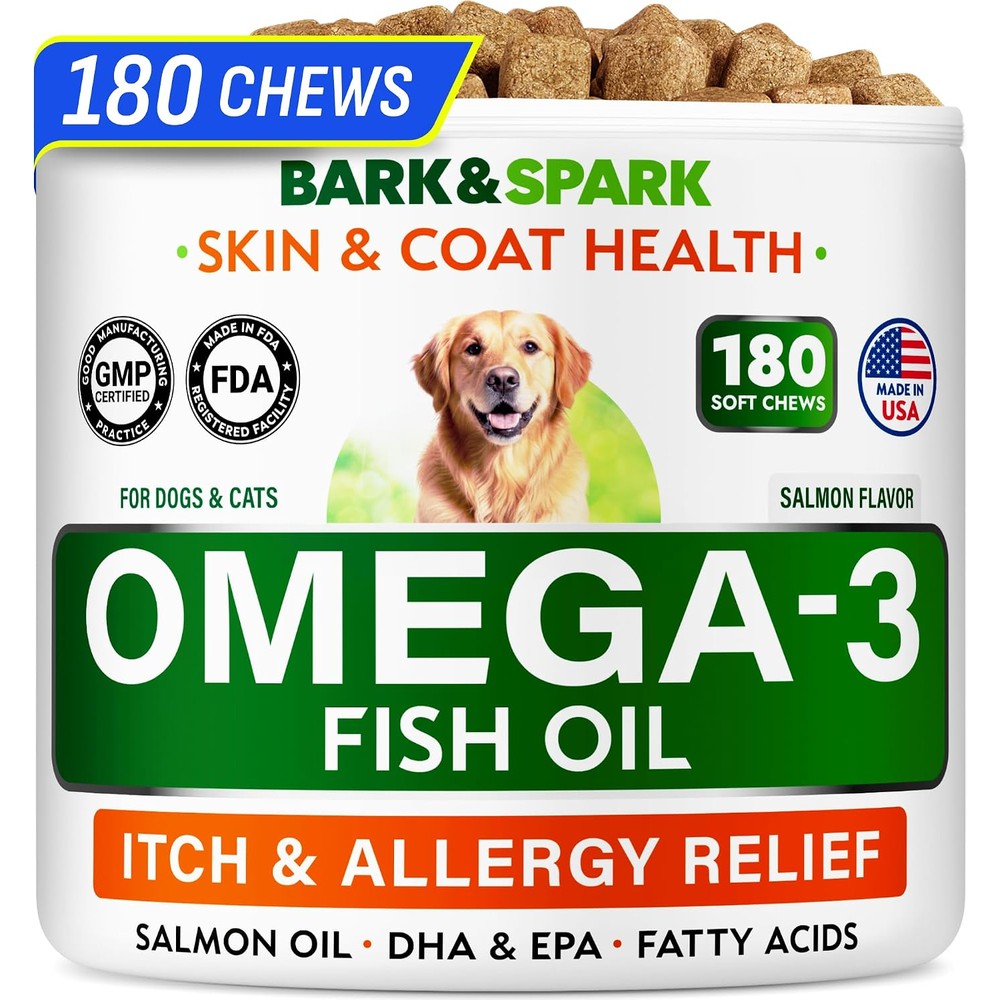 BARK&SPARK Fish Oil Omega 3 for Dogs - Skin & Coat, Itch&Allergy Support