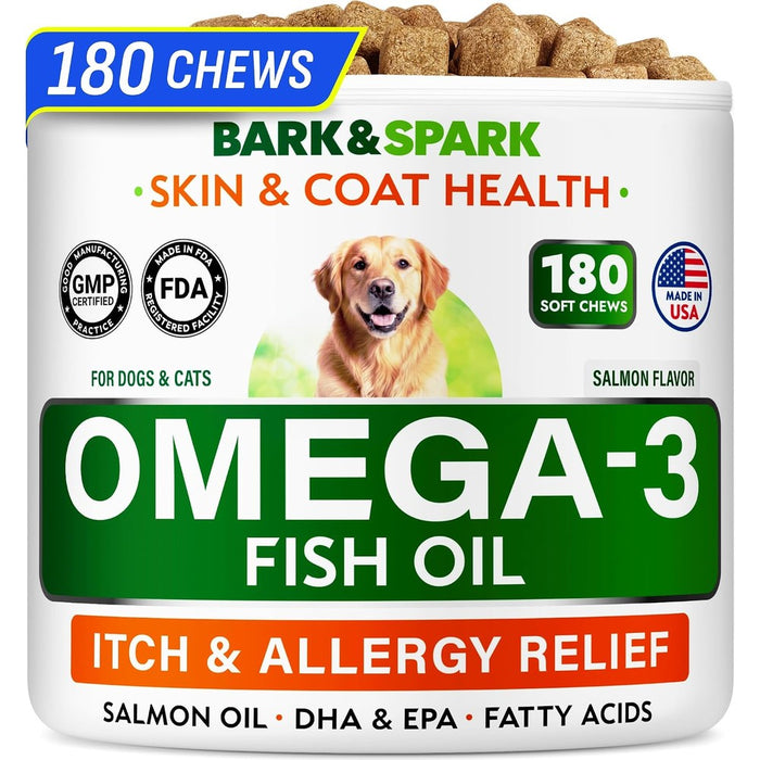 BARK&SPARK Fish Oil Omega 3 for Dogs - Skin & Coat, Itch&Allergy Support