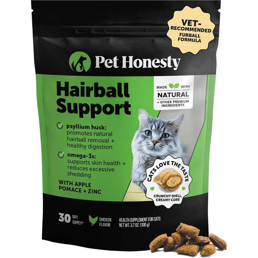 Pet Honesty Vet Backed Cat Hairball Remedy Chews, Chicken, 30-Day Supply
