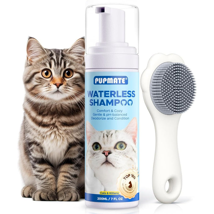Cat Waterless Shampoo with Brush - No Rinse Formula for Quick Clean Between Baths, Hypoallergenic & Detangling, Reduce Itchy Skin Shedding & Odor Control,Vet-Recommended for Kittens/Senior Cats