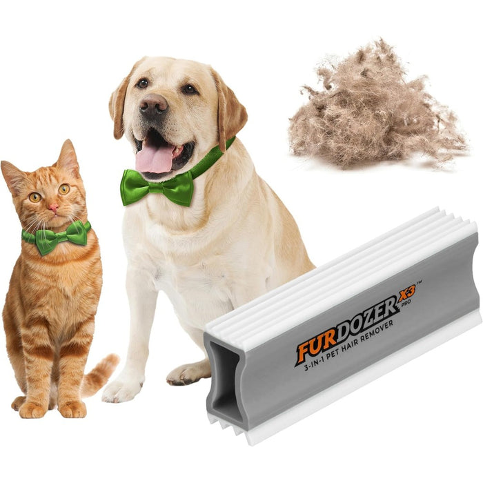 FurDozer Pet Hair Remover & Auto Detailing Tools - Cat & Dog Hair Remover for Carpets, Car Interiors, Couches, Bedding, & Pet Furniture (Gray, X3 PRO - 5" Long)