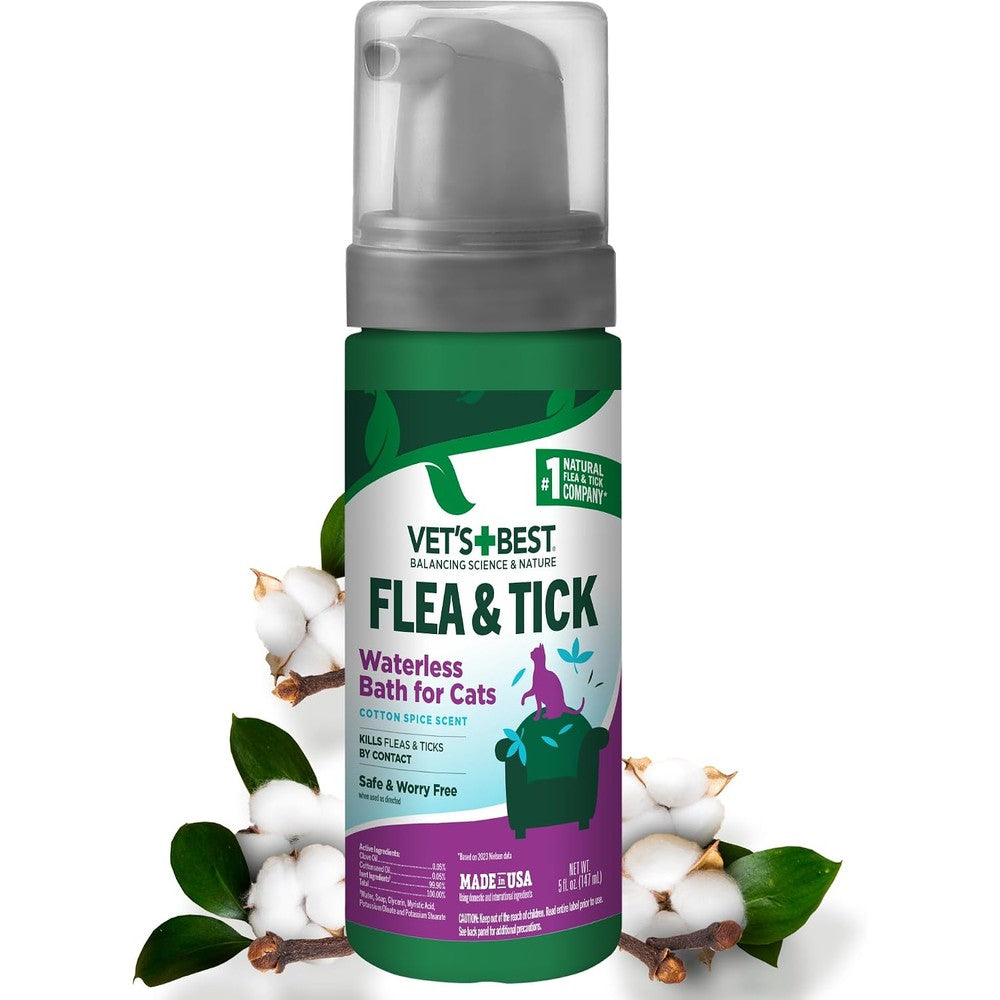 Vet's Best Waterless Flea & Tick Bath for Cats, Plant-Based, 5 oz