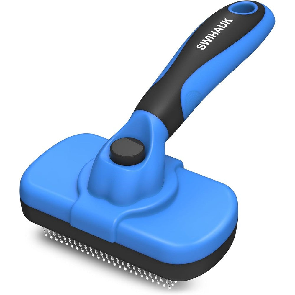 Swihauk Self Cleaning Slicker Brush - Skin Friendly Deshedding Grooming Tool for Dogs & Cats, Suitable for Shedding & Haired Pets, with Pet Supplies Accessories, Blue