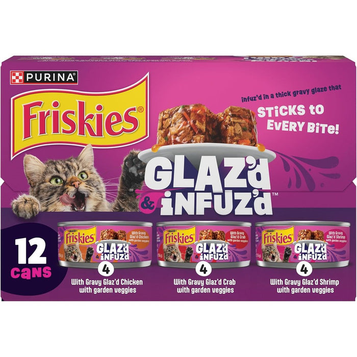 Friskies Purina Glaz'd Infuz'd Wet Cat Food Variety Pack, 12 Count, 5.5 oz