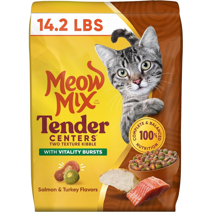 Meow Mix Tender Centers, Dry Food, Salmon & Turkey Flavors, 14.2 lb. Bag
