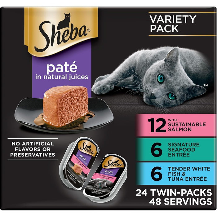 Sheba Perfect Portions Pate Wet Cat Food, Seafood Variety, 2.6 oz, 24 ct