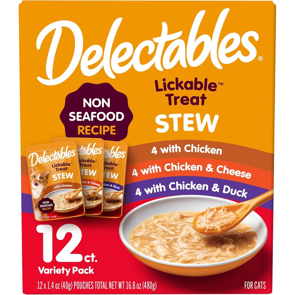 Delectables non-seafood stew wet cat treat front view packaging