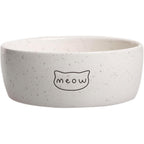Pearhead ceramic meow cat bowl front view white speckled