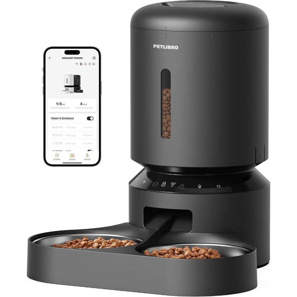 PETLIBRO Automatic Cat Feeder for 2 Cats, 5G&2.4G WiFi Pet Feeders, 5L Programmable Cat Food Dispenser with Airtight Lock-Fresh Technology, Dual Stainless Steel Bowls, Low Food Sensor