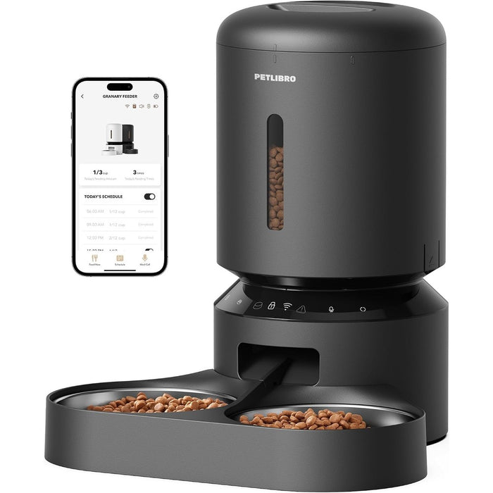 PETLIBRO Automatic Cat Feeder for 2 Cats, 5G&2.4G WiFi Pet Feeders, 5L Programmable Cat Food Dispenser with Airtight Lock-Fresh Technology, Dual Stainless Steel Bowls, Low Food Sensor