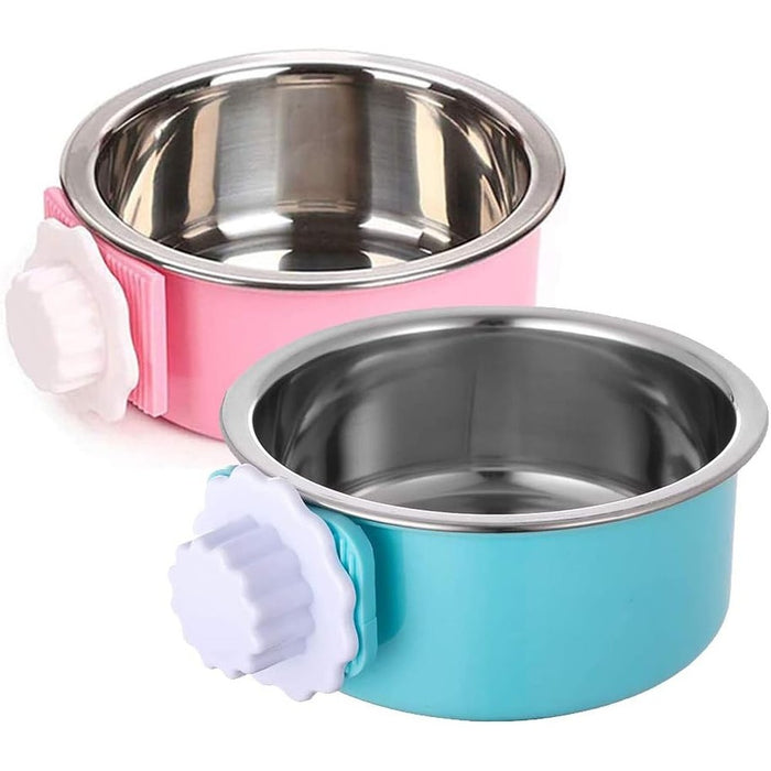 Stainless Steel Removable Pet Food Bowl, Anti-overturn Water Feeder Container, Suitable for Small Dog/Cat/Rabbit, 2 Set of Crate Bowls, Easy to Install and Clean