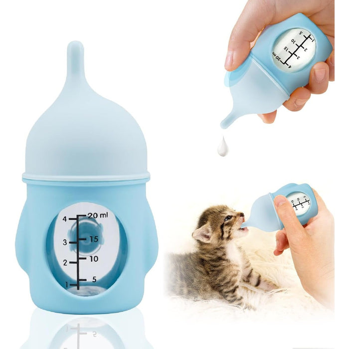 Ergonomic Pet Nursing Bottle,Puppy Bottles for Nursing Puppy Milk - 20ml Slow Flow Kitten Bottle Feeding kit for Newborn Kittens/Puppies/Small Animals, Easy-Clean Silicone Feeder (Blue)