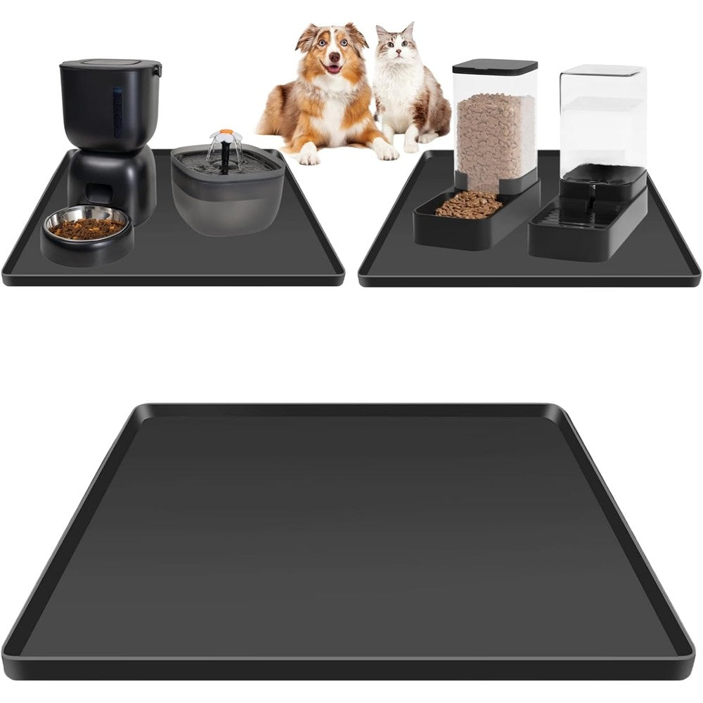 Silicone Square Mat 16x16 for Water Bowl, Waterproof Pet Bowls Mat, Black