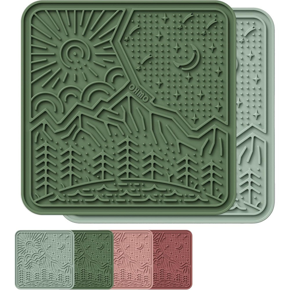 OHMO Lick Mat for Dogs and Cats Large(2 Pack) Nature Design Easy to Clean Pet Slow Feeder with Suction Cups, for Anxiety Relief and Boredom Reduction(Olive+Sage Green)