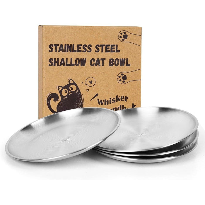 4-Pack Stainless Steel Cat Food Bowls, Whisker-Friendly Plates