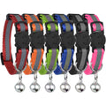 Reflective Cat Collar with Bell, Set of 6, Solid & Safe Collars for Cats, Nylon, Mixed Colors, Pet Collar, Breakaway Cat Collar