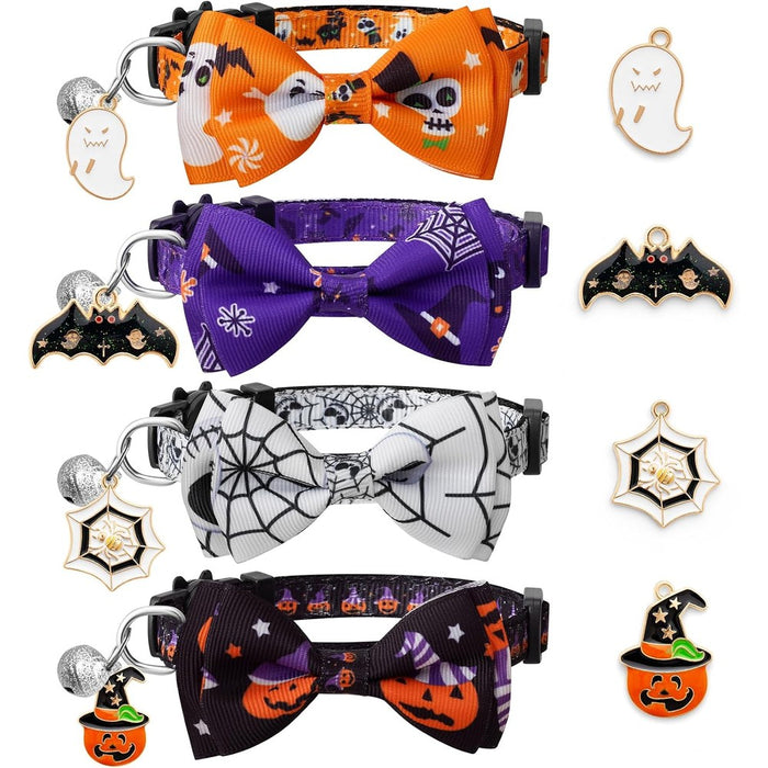 LLHK 4 Pack Halloween Cat Collar with Bow Tie and Bell,Breakaway Kitten Collar for Girl Boy Cats,Adjustable 7-12inch,for Kitty Kitten Adult Cats,Pet Supplies...