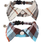 Boy Cat Collar Breakaway with Bell, Blue Plaid Cat Shirt Collar
