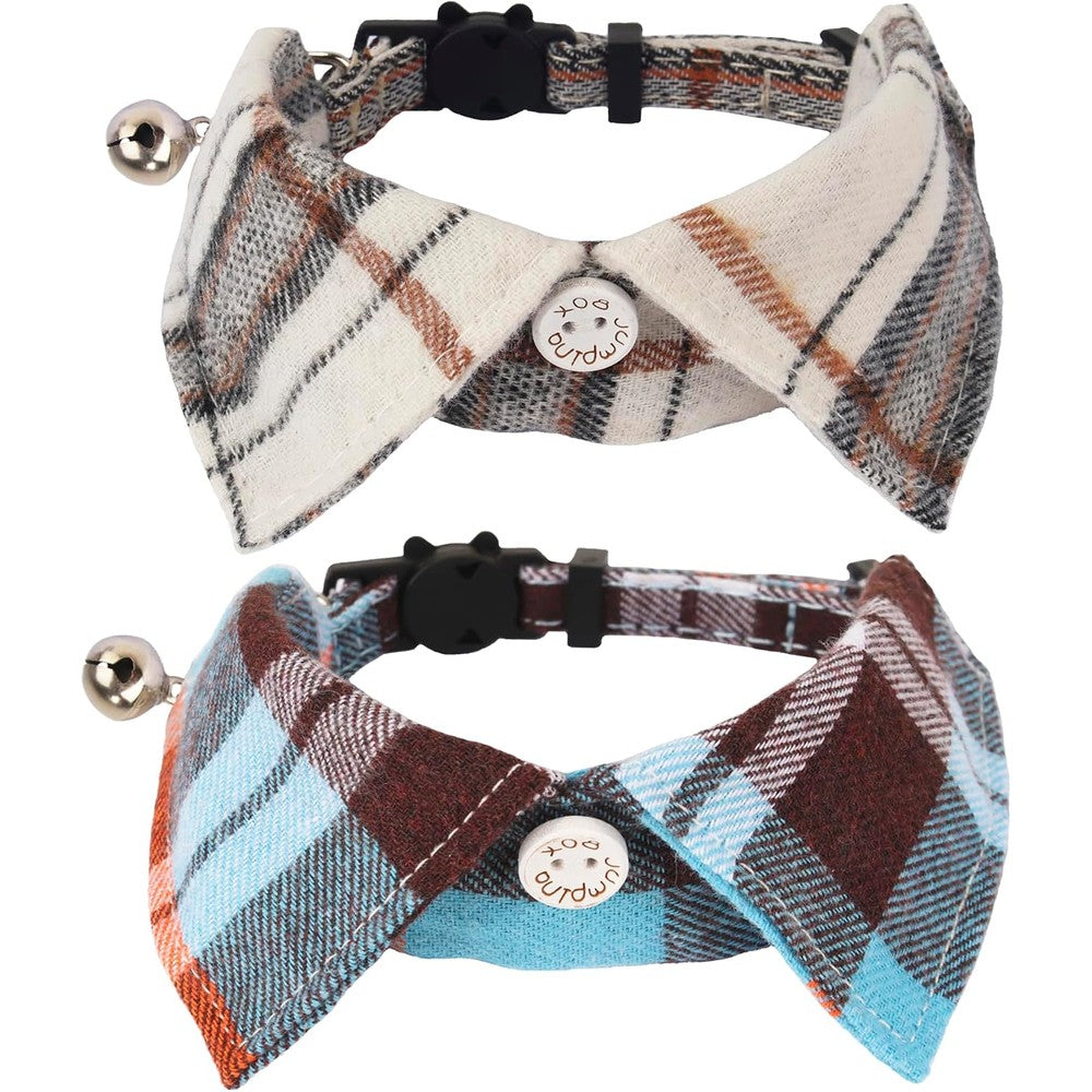 Boy Cat Collar Breakaway with Bell, Blue Plaid Cat Shirt Collar