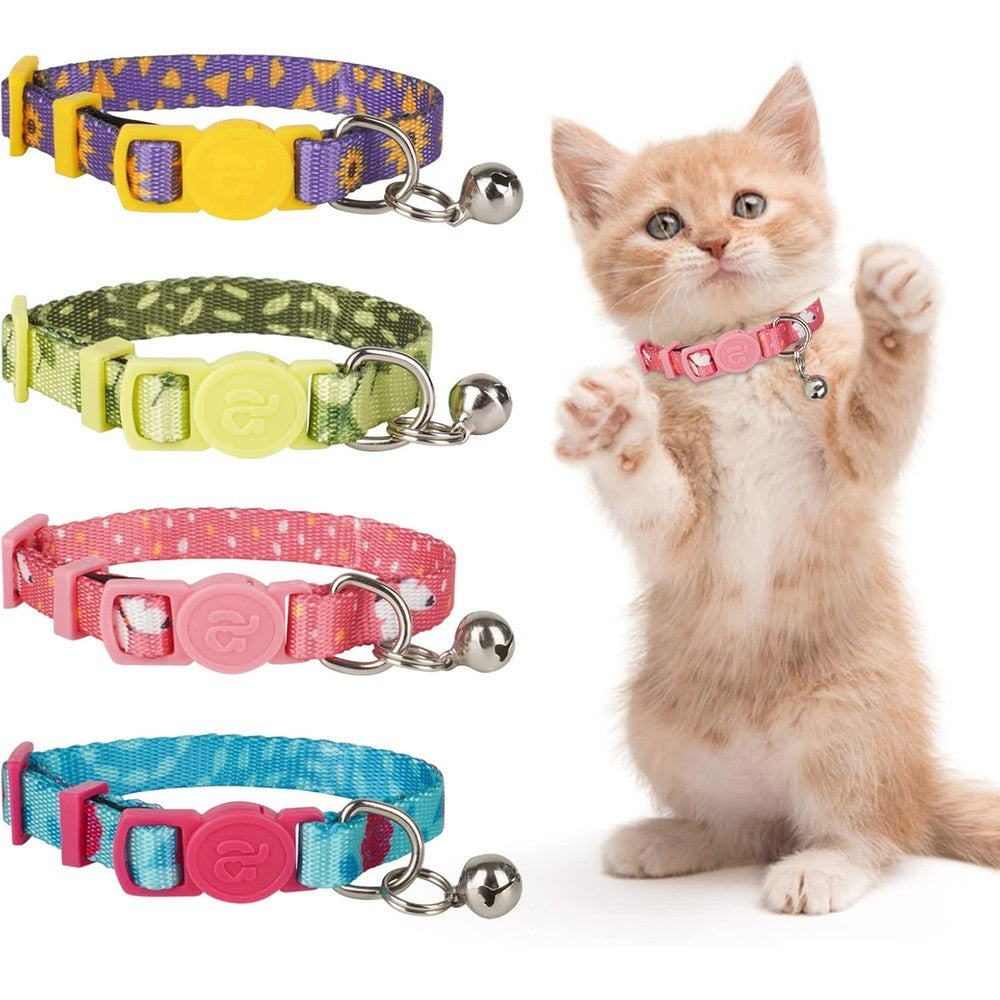 4 Pack Kitten Collars, Breakaway Kitten Collar with Bell, Floral
