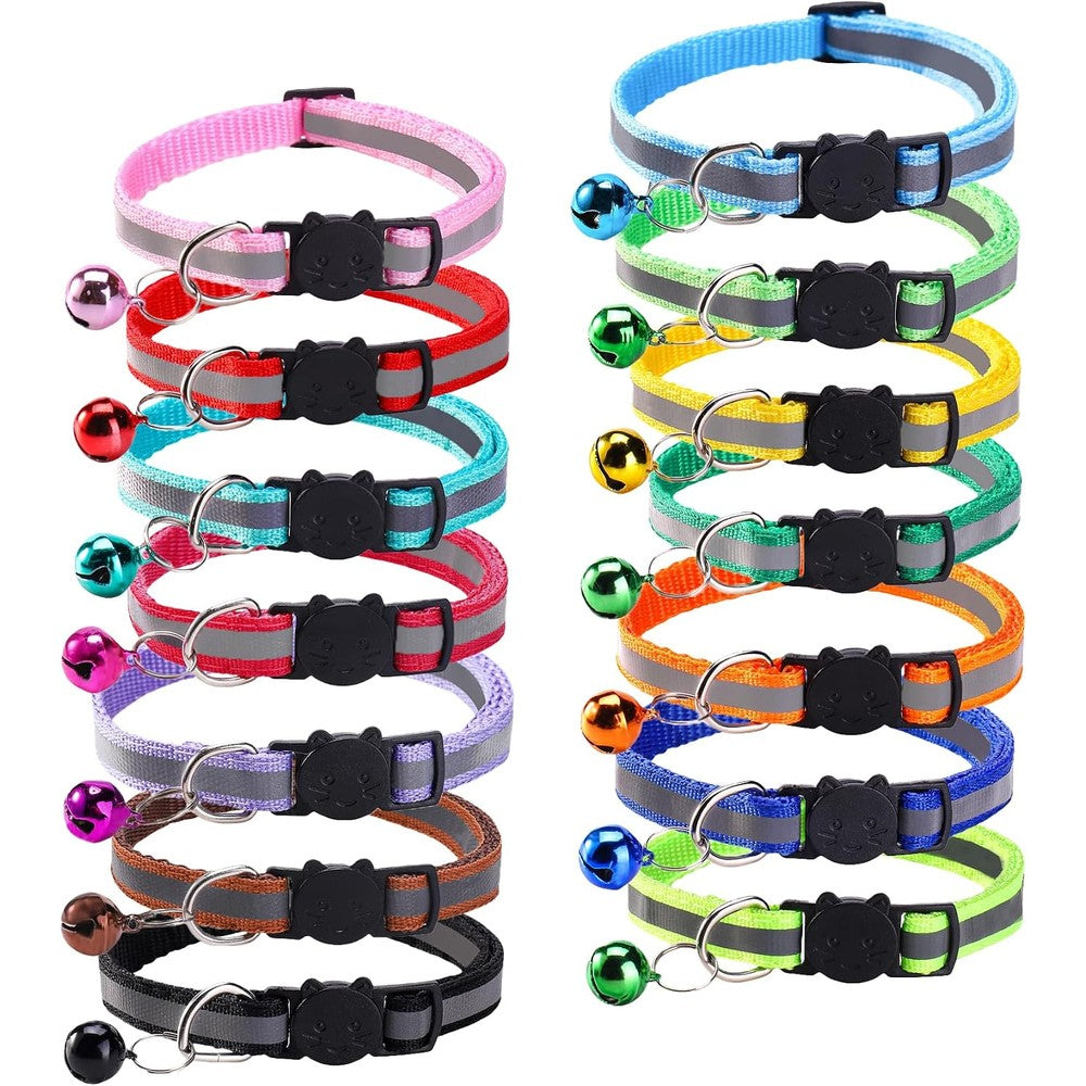 14 Pack Breakaway Cat Collar with Bell, Reflective Kitten Collar for Girl Boy Cats, Safety Buckle Adjustable 7.5-12.5 Inch, 0.4 Inch Width Lightweight, Pet Gifts (Multi-Colored)