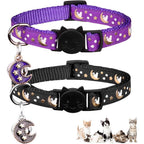 2Pcs Breakaway Cats Collars Cat Collars for Boy & Girl Cats Moons Adjustable Kitten Collars with Bell & Pendant Glow in The Dark,Purple+Black