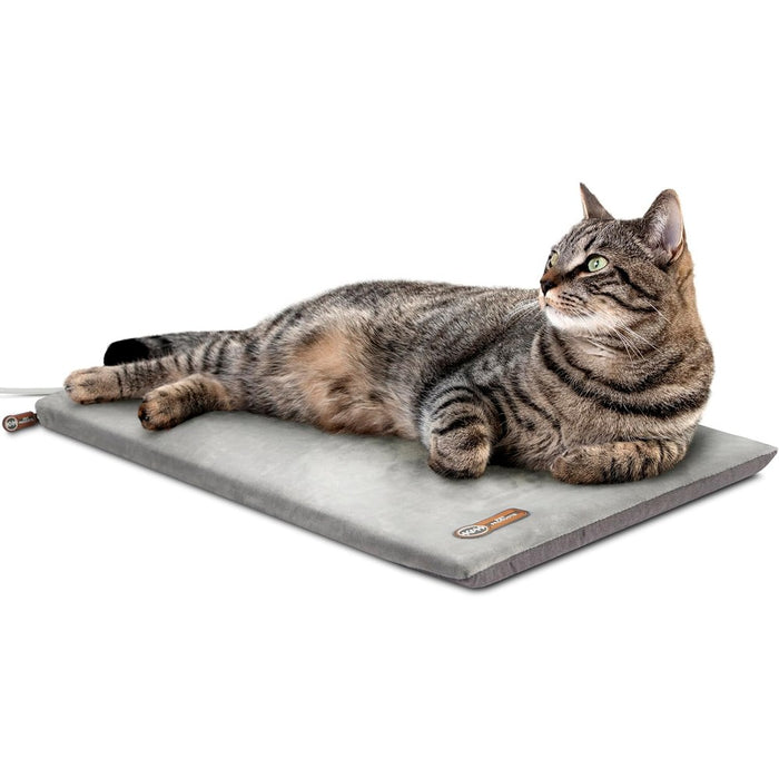 K&H Heated Cat Bed, Thermo-Kitty Mat Indoor, Safety Listed, 6W, Gray