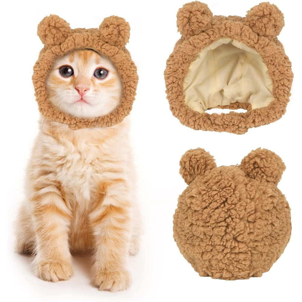 Joicee cute cat costume warm bear hat front view plush pet headwear