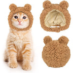 Joicee cute cat costume warm bear hat front view plush pet headwear