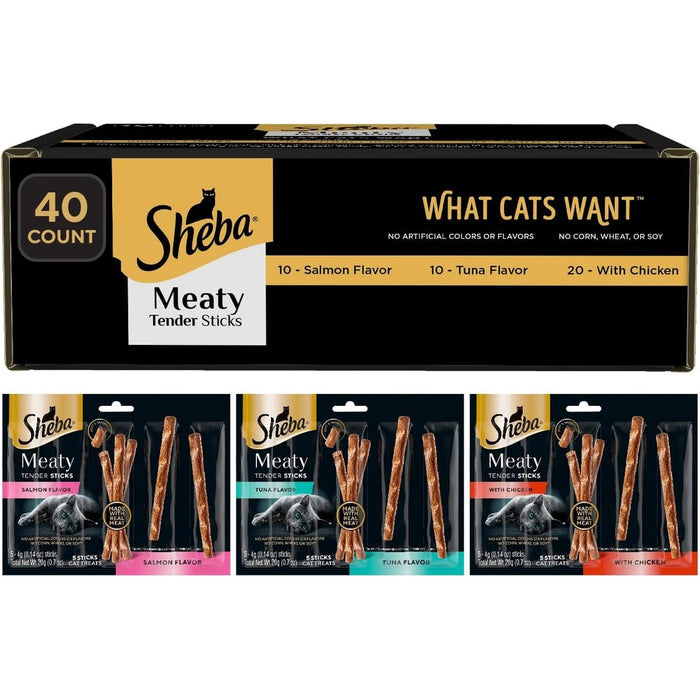 Sheba Meaty Tender Sticks Cat Treats, Chicken, Salmon, & Tuna, 40 Count