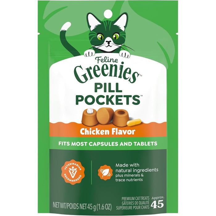 Greenies Feline Pill Pockets Soft Cat Treats, Chicken Flavor, 45 Count