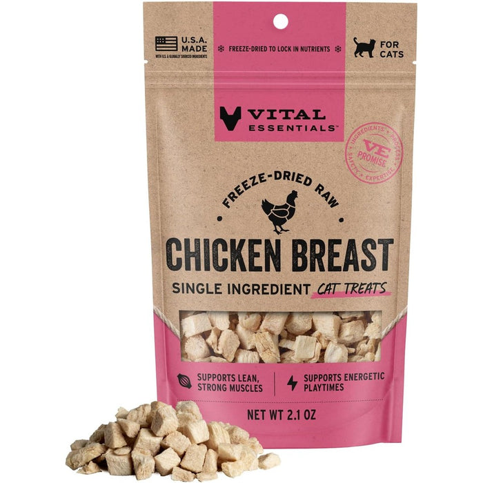 Vital Essentials Freeze Dried Cat Treats, Chicken Breast, 2.1 oz Bag