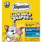 Temptations Creamy Puree Cat Treats, Chicken, Salmon & Tuna, 24 Count