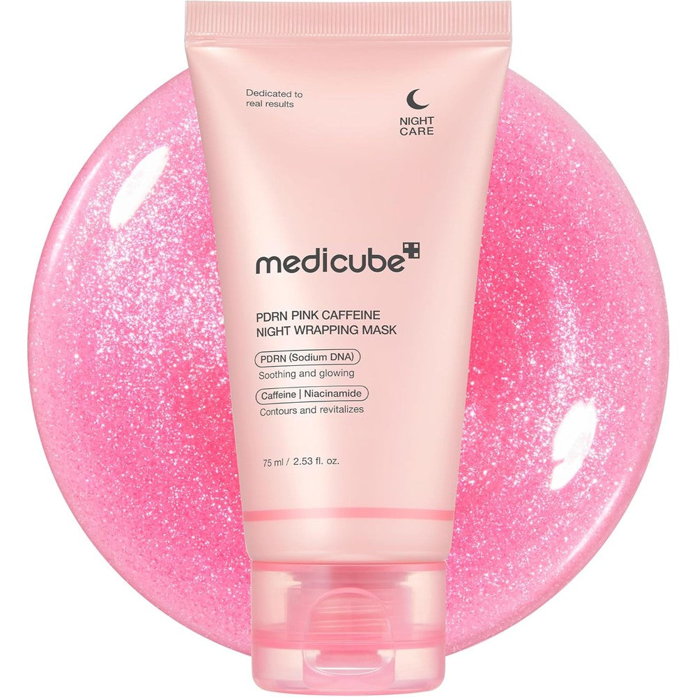Medicube PDRN Pink Caffeine Night Wrapping Mask front view bottle