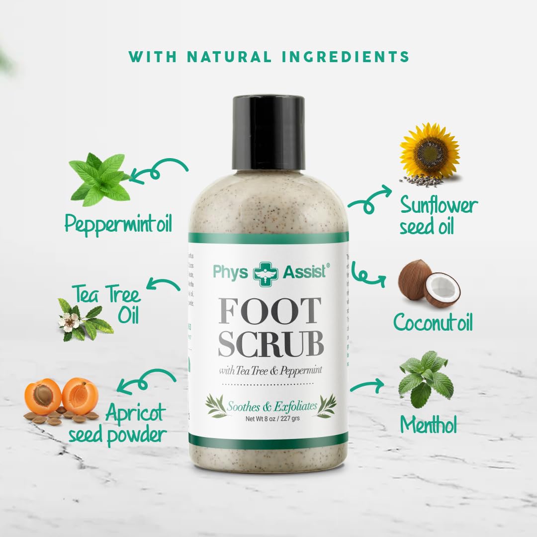 PhysAssist Foot Scrub back label with ingredients