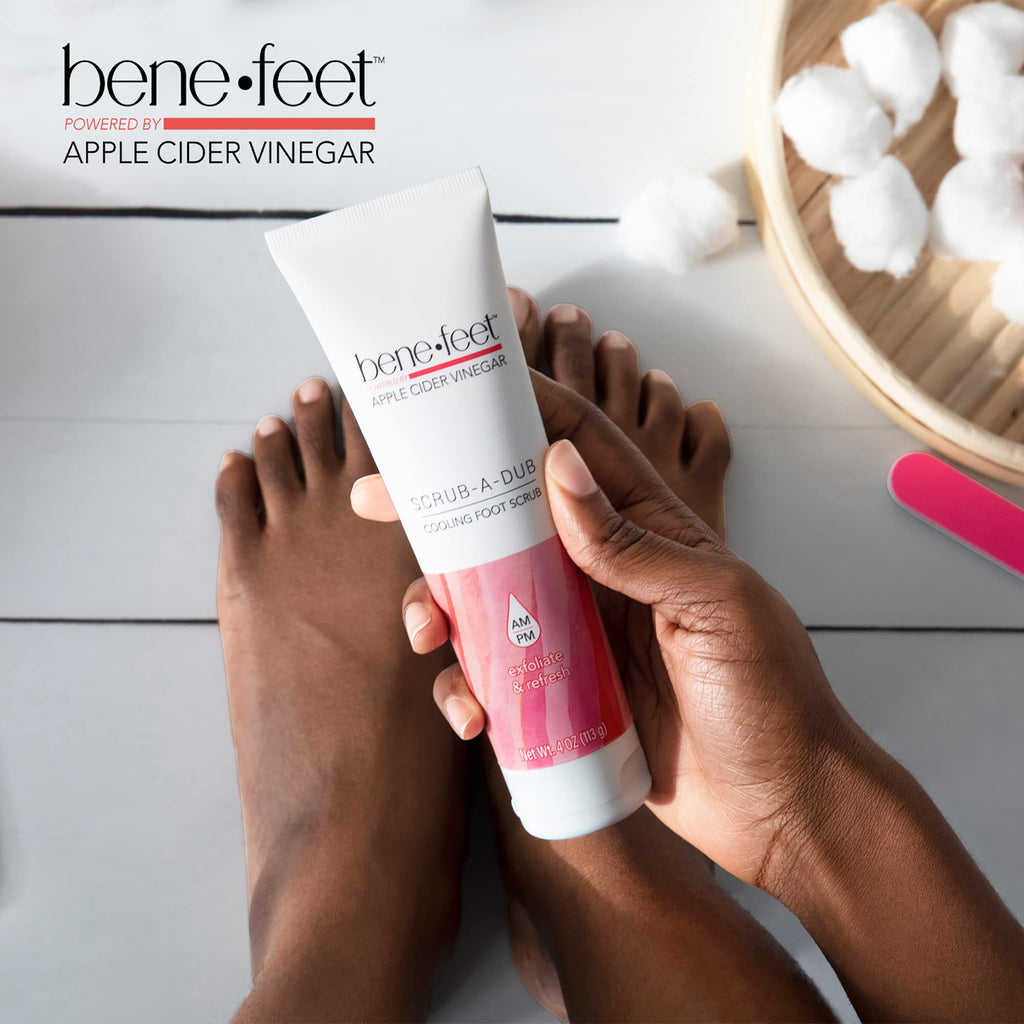 Exfoliating foot scrub squeeze tube in upright position