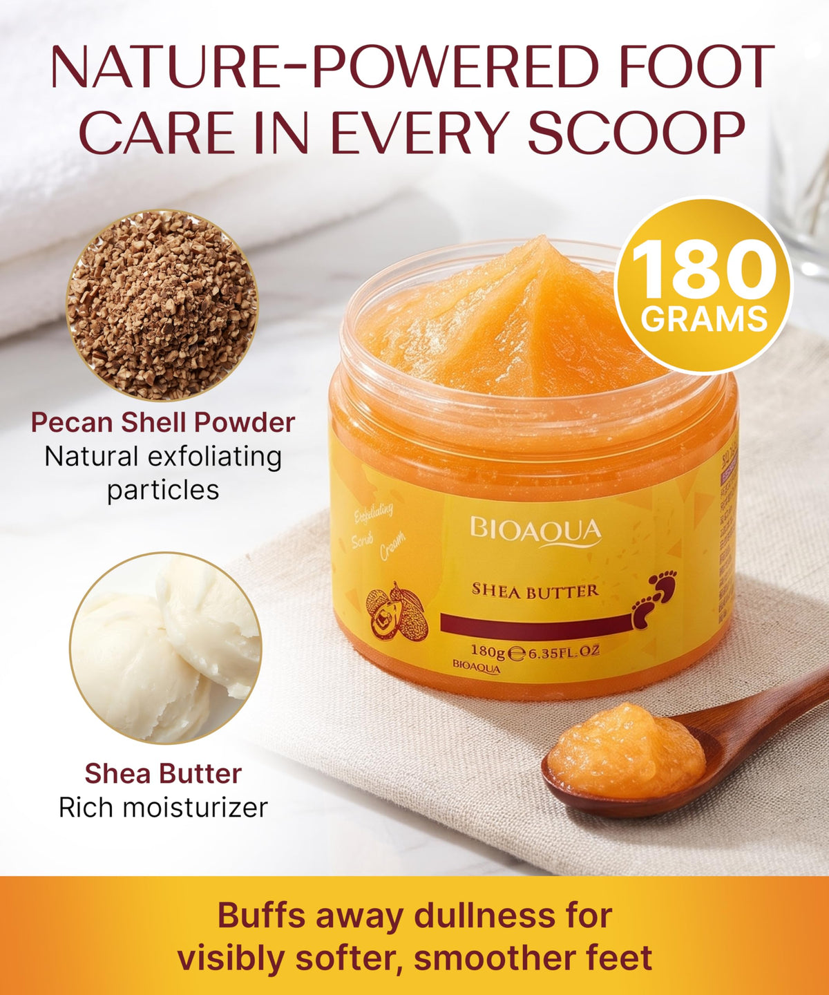 Bioaqua herbal massage foot scrub tube container close up