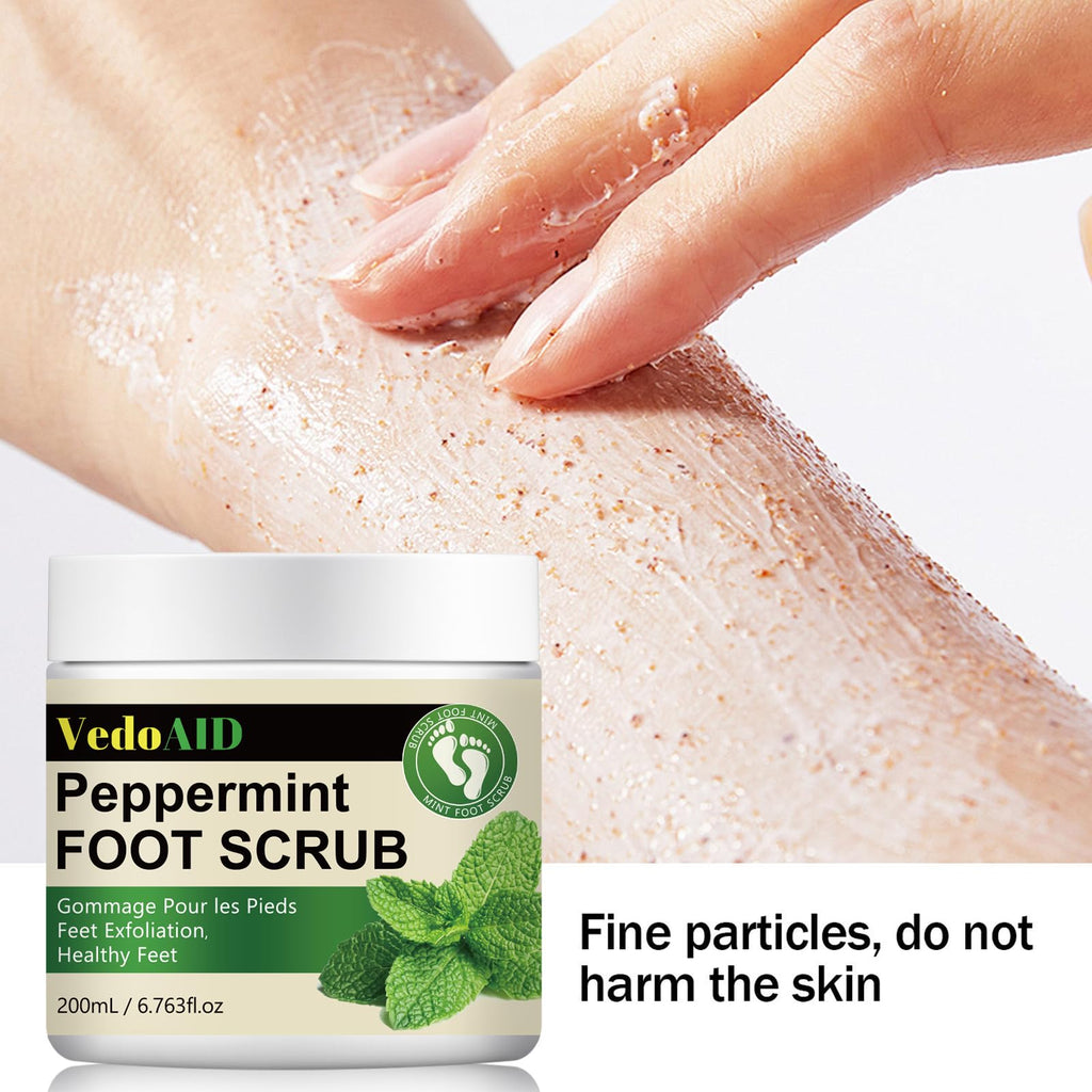 VedoAID peppermint foot scrub side view with screw lid