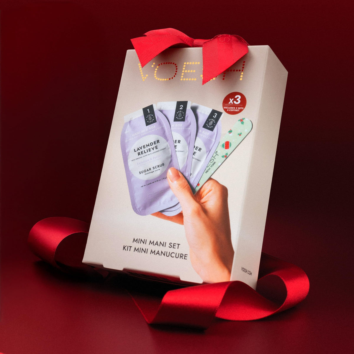Voesh Mini Mani Gift Set showing individual 3-step treatment packets