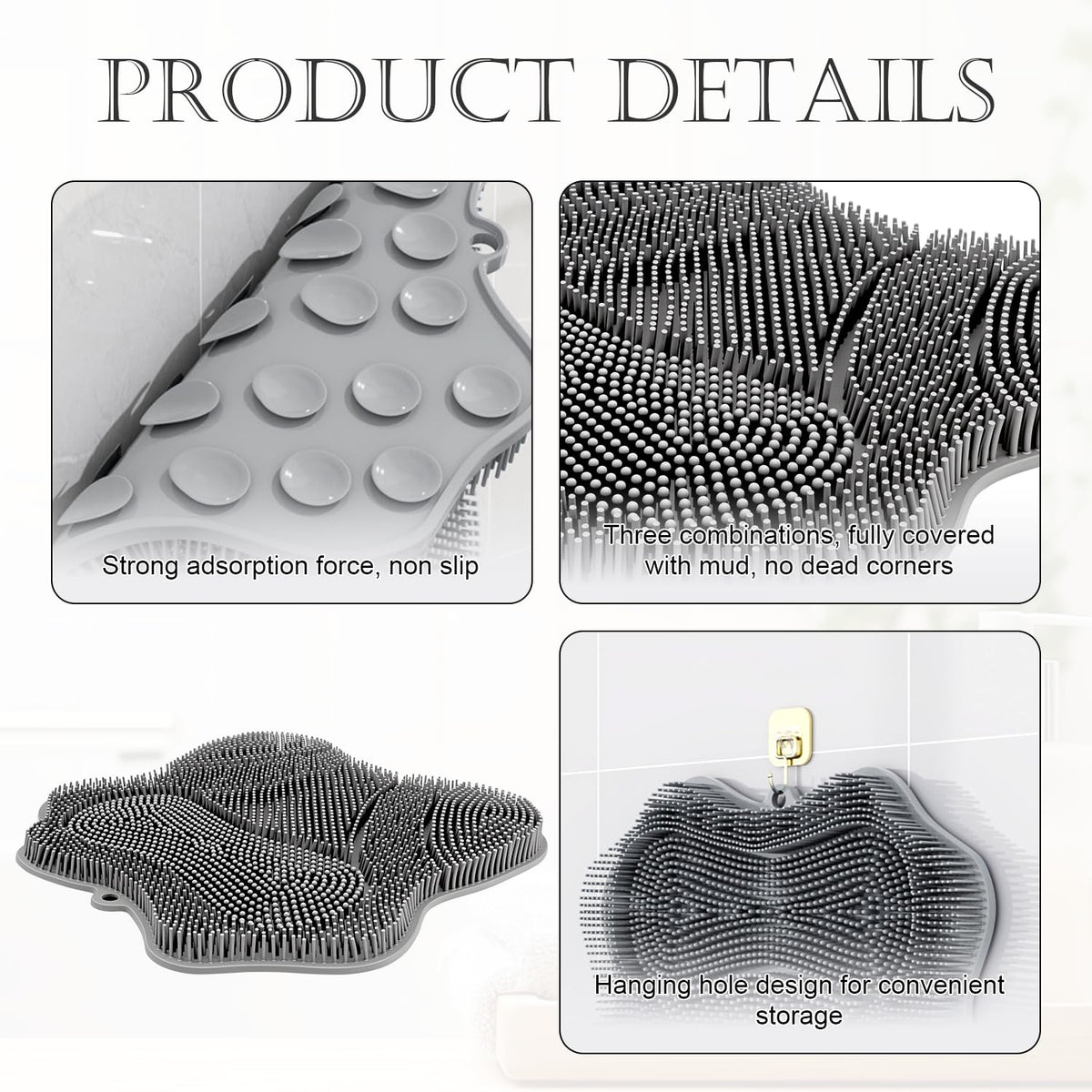 Bottom view showing the strong suction cups designed for non-slip shower safety